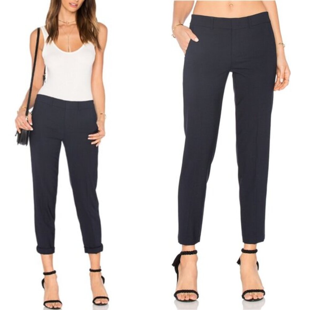 Vince Wool Pants 2 Blue Creased Ankle Cropped Strapping Aide Coastal Trousers
